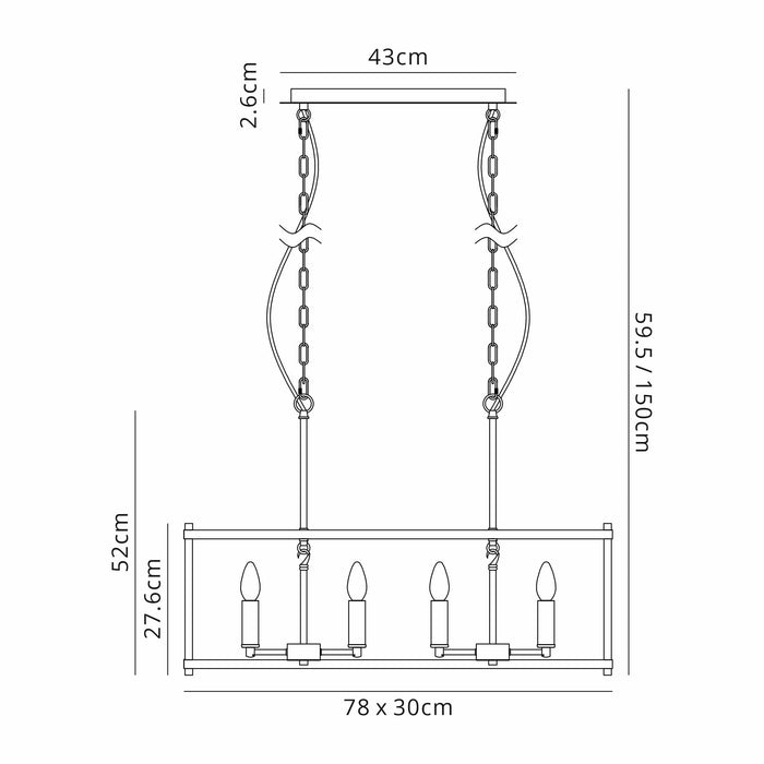 Nelson Lighting NL92599 Icart 8 Light Linear Pendant Medium Oak Antique Brass