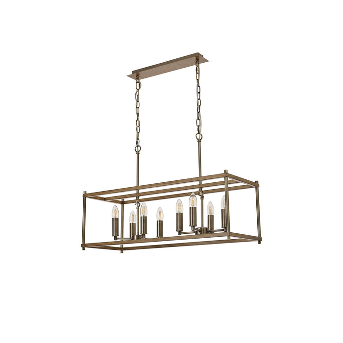 Nelson Lighting NL92599 Icart 8 Light Linear Pendant Medium Oak Antique Brass