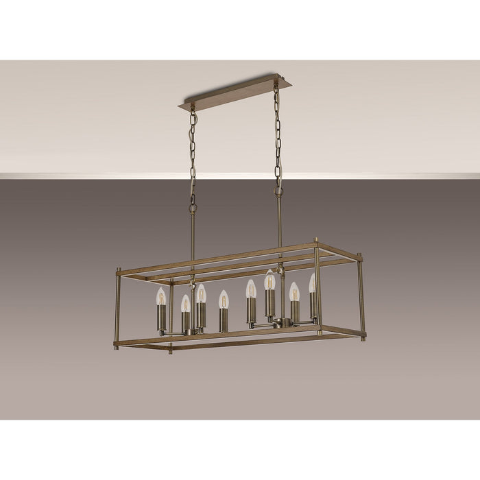 Nelson Lighting NL92599 Icart 8 Light Linear Pendant Medium Oak Antique Brass