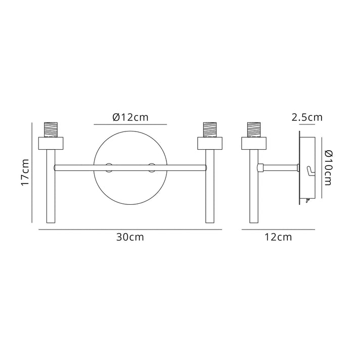 Nelson Lighting NL80669 Iona 2 Light Wall Light Polished Chrome