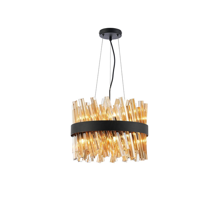 Nelson Lighting NL9498BL/AM9 Kaffer 10 Light Round Pendant Satin Black Amber