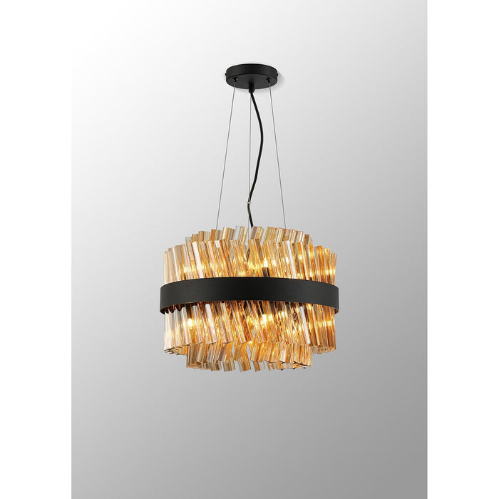 Nelson Lighting NL9498BL/AM9 Kaffer 10 Light Round Pendant Satin Black Amber