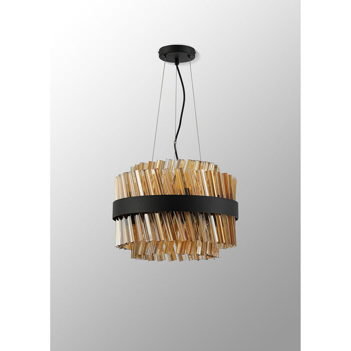 Nelson Lighting NL9498BL/AM9 Kaffer 10 Light Round Pendant Satin Black Amber