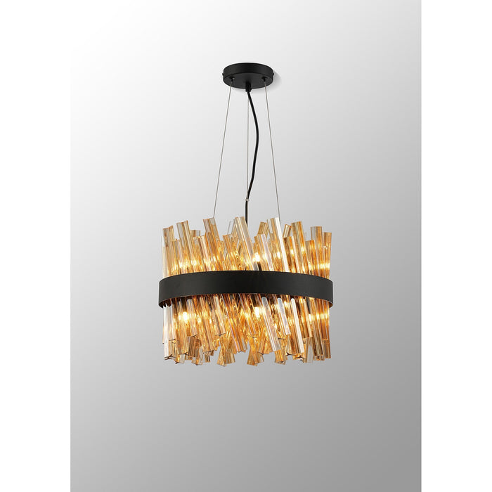 Nelson Lighting NL9498BL/AM9 Kaffer 10 Light Round Pendant Satin Black Amber