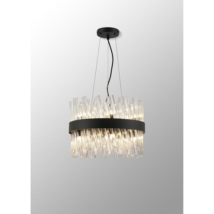 Nelson Lighting NL9498BL/CL9 Kaffer 10 Light Round Pendant Satin Black Clear