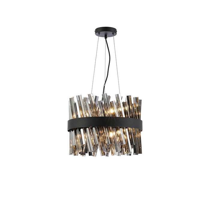 Nelson Lighting NL9498BL/SM9 Kaffer 10 Light Round Pendant Satin Black Smoke