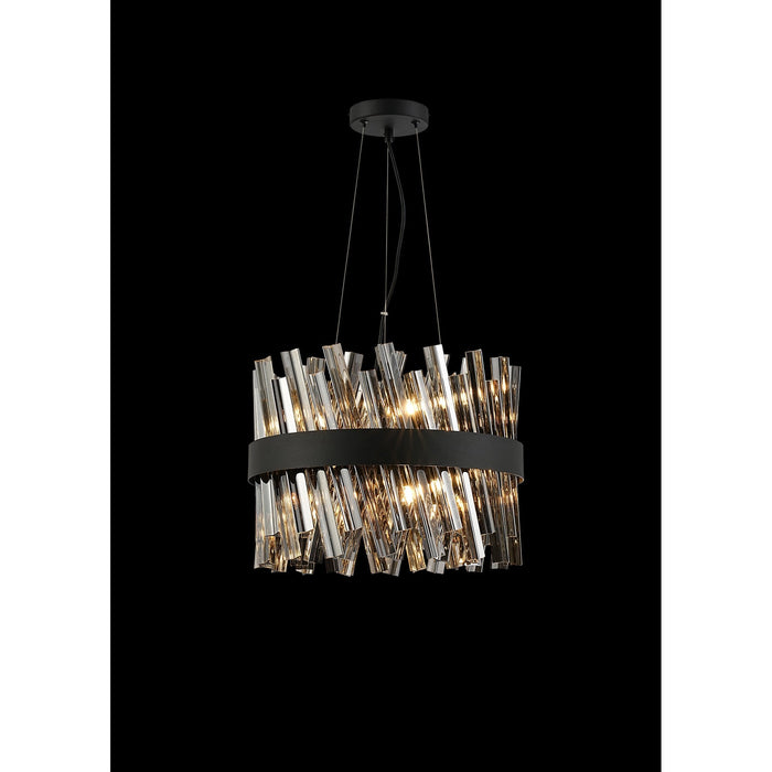 Nelson Lighting NL9498BL/SM9 Kaffer 10 Light Round Pendant Satin Black Smoke