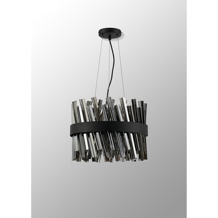 Nelson Lighting NL9498BL/SM9 Kaffer 10 Light Round Pendant Satin Black Smoke