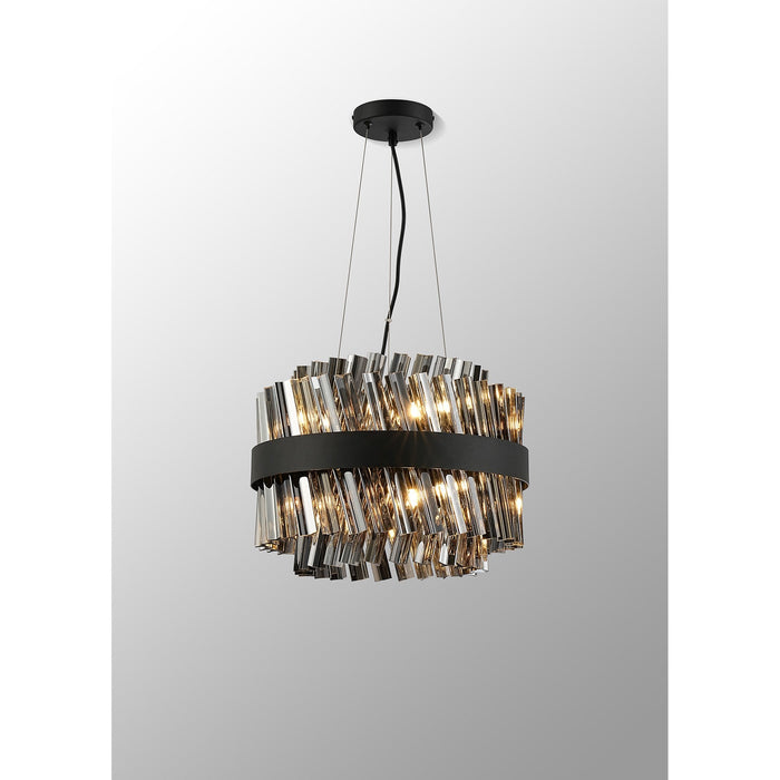 Nelson Lighting NL9498BL/SM9 Kaffer 10 Light Round Pendant Satin Black Smoke