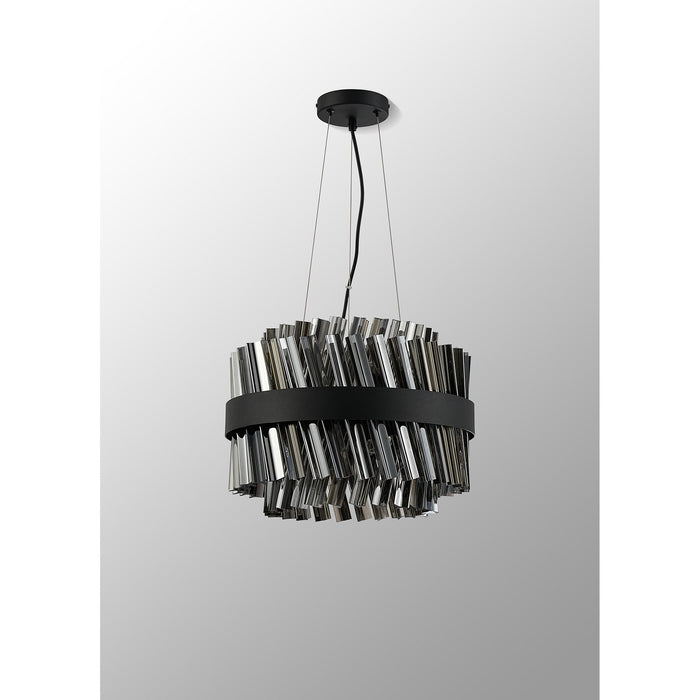 Nelson Lighting NL9498BL/SM9 Kaffer 10 Light Round Pendant Satin Black Smoke