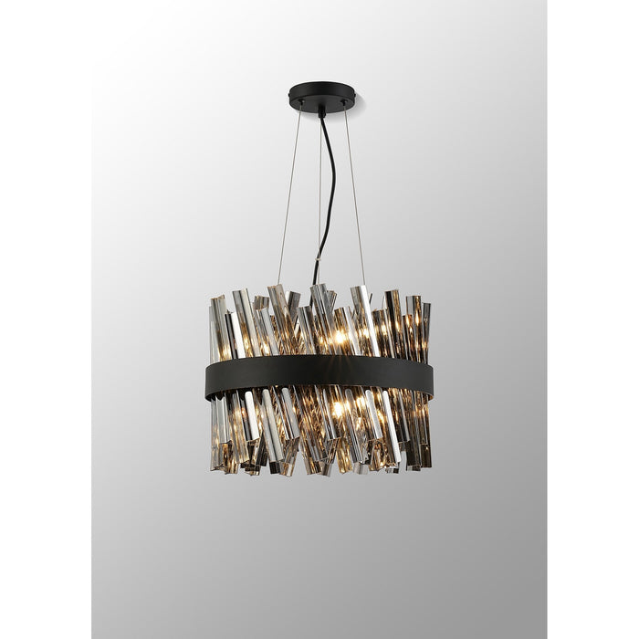 Nelson Lighting NL9498BL/SM9 Kaffer 10 Light Round Pendant Satin Black Smoke