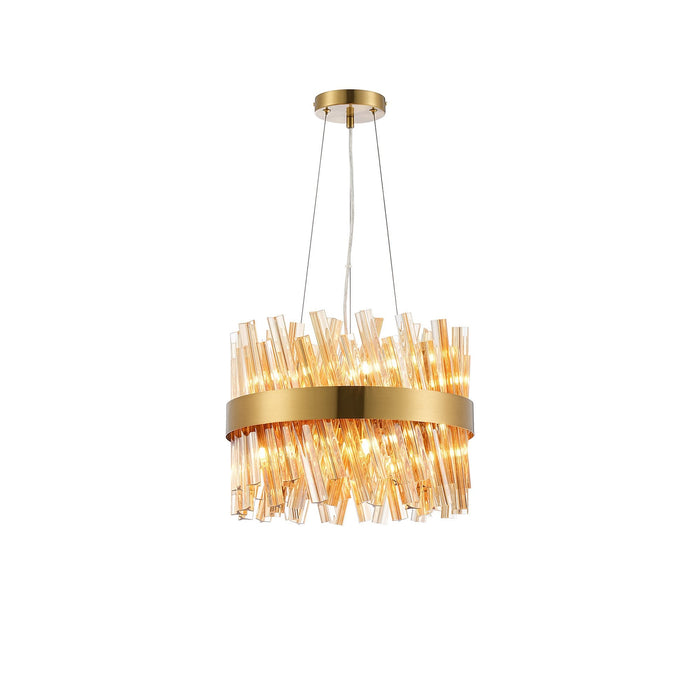 Nelson Lighting NL9498BR/AM9 Kaffer 10 Light Round Pendant Brass Amber