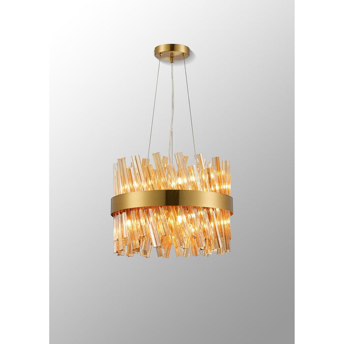 Nelson Lighting NL9498BR/AM9 Kaffer 10 Light Round Pendant Brass Amber