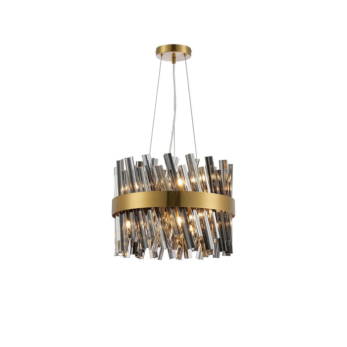 Nelson Lighting NL9498BR/SM9 Kaffer 10 Light Round Pendant Brass Smoke