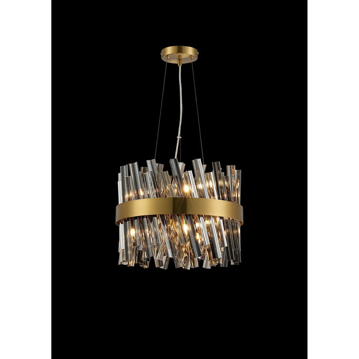 Nelson Lighting NL9498BR/SM9 Kaffer 10 Light Round Pendant Brass Smoke