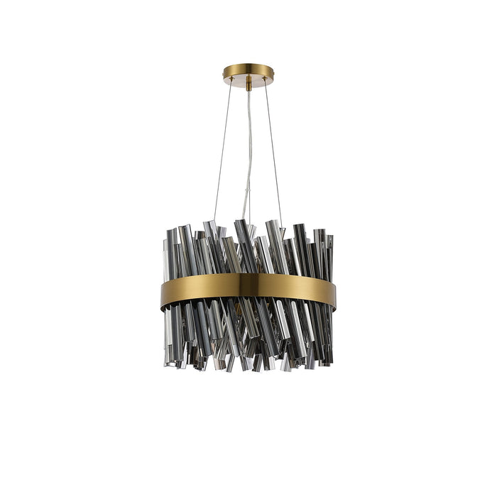 Nelson Lighting NL9498BR/SM9 Kaffer 10 Light Round Pendant Brass Smoke