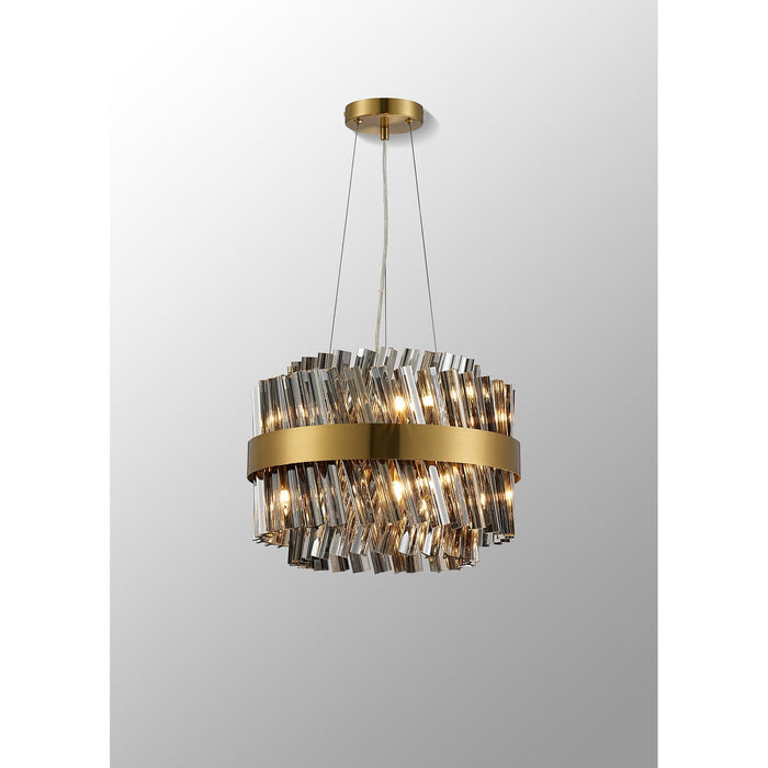 Nelson Lighting NL9498BR/SM9 Kaffer 10 Light Round Pendant Brass Smoke