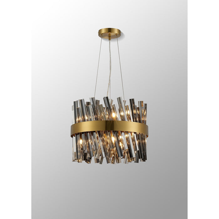 Nelson Lighting NL9498BR/SM9 Kaffer 10 Light Round Pendant Brass Smoke