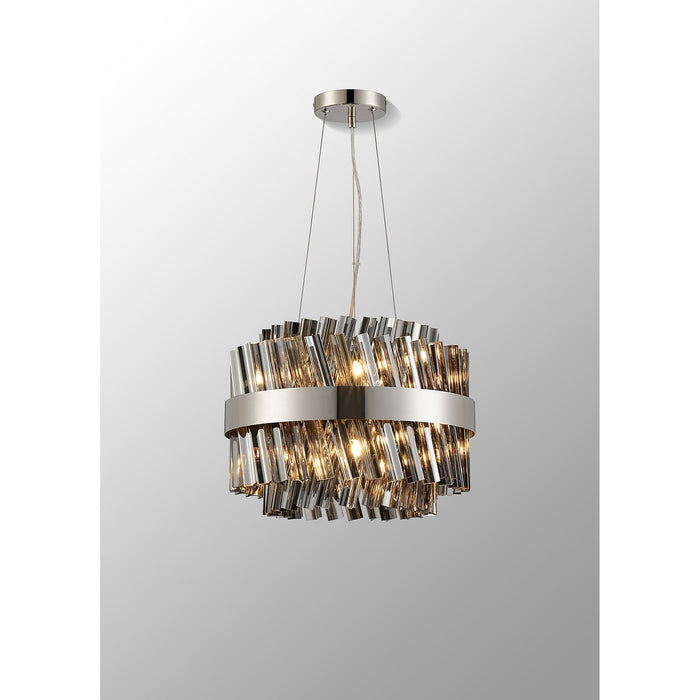 Nelson Lighting NL9498PN/SM9 Kaffer 10 Light Round Pendant Polished Nickel Smoke