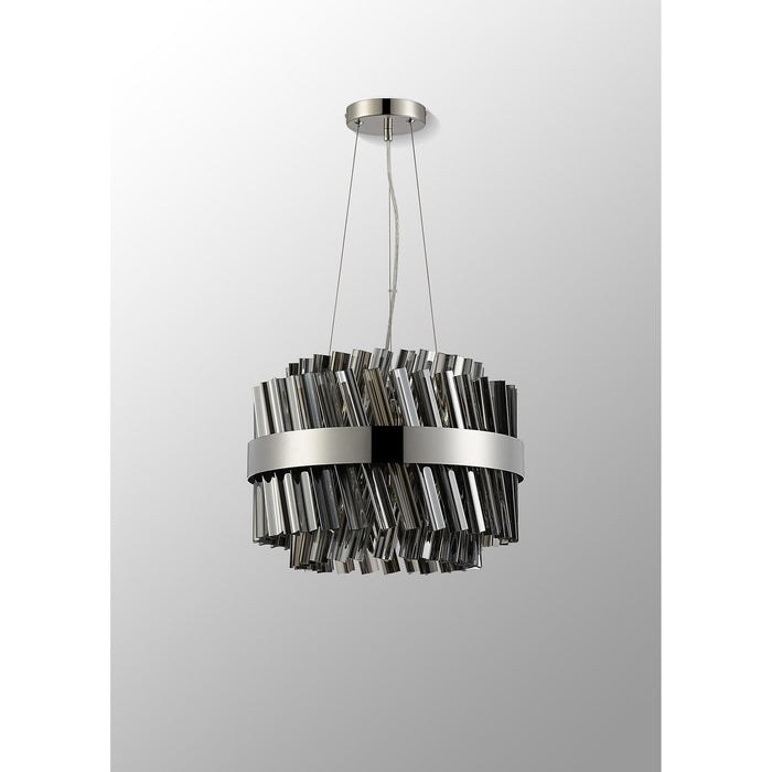 Nelson Lighting NL9498PN/SM9 Kaffer 10 Light Round Pendant Polished Nickel Smoke