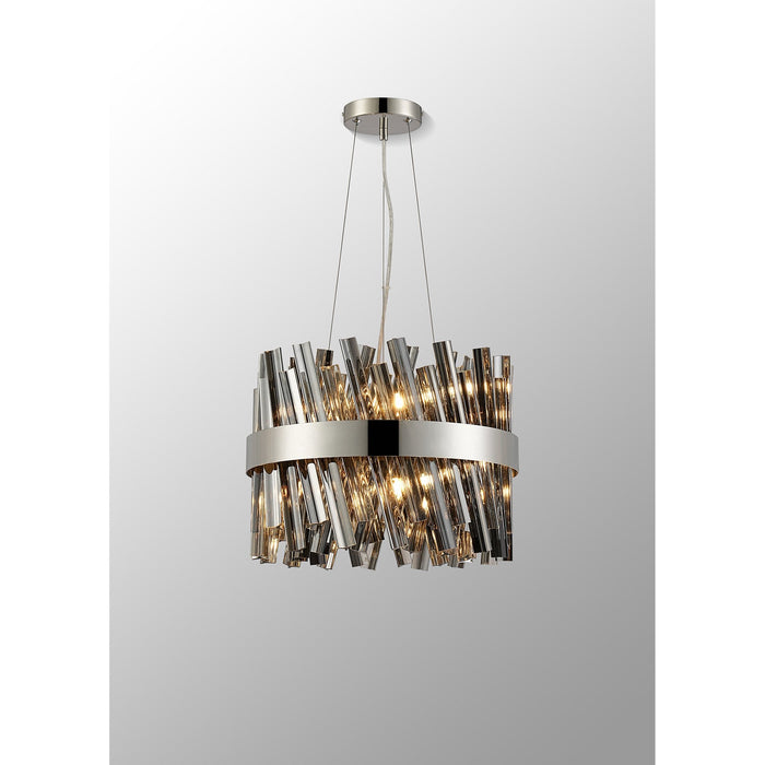 Nelson Lighting NL9498PN/SM9 Kaffer 10 Light Round Pendant Polished Nickel Smoke