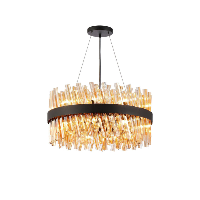 Nelson Lighting NL9500BL/AM9 Kaffer 18 Light Round Pendant Satin Black Amber