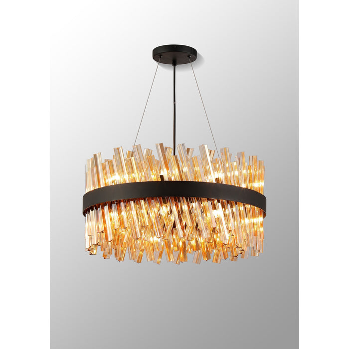 Nelson Lighting NL9500BL/AM9 Kaffer 18 Light Round Pendant Satin Black Amber