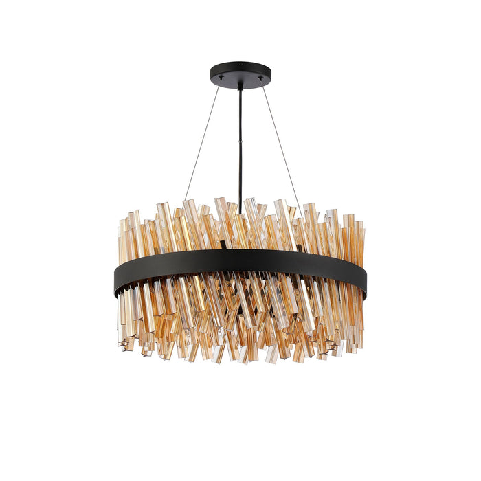 Nelson Lighting NL9500BL/AM9 Kaffer 18 Light Round Pendant Satin Black Amber