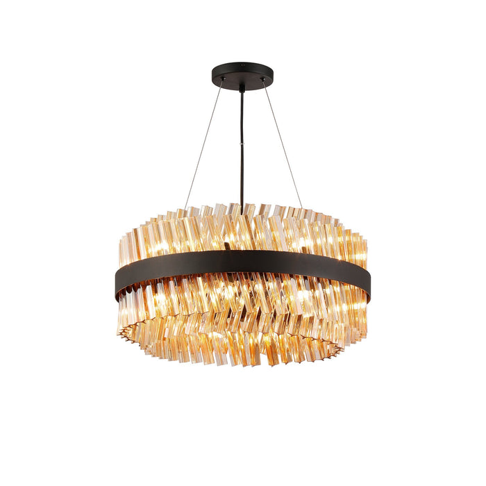 Nelson Lighting NL9500BL/AM9 Kaffer 18 Light Round Pendant Satin Black Amber