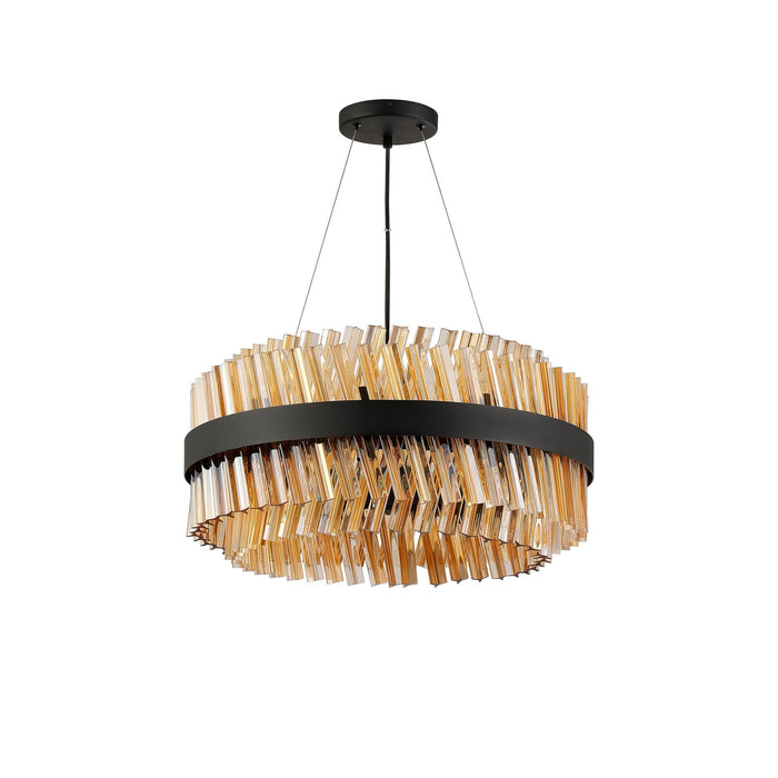 Nelson Lighting NL9500BL/AM9 Kaffer 18 Light Round Pendant Satin Black Amber