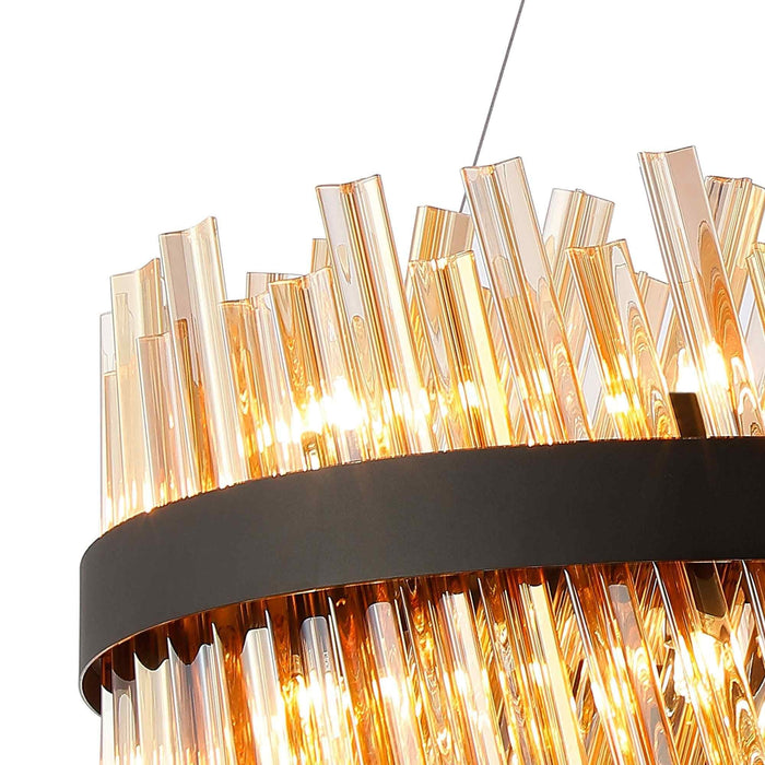 Nelson Lighting NL9500BL/AM9 Kaffer 18 Light Round Pendant Satin Black Amber