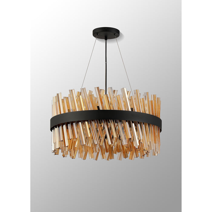 Nelson Lighting NL9500BL/AM9 Kaffer 18 Light Round Pendant Satin Black Amber