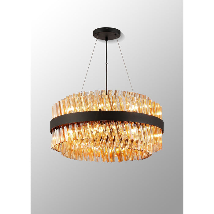 Nelson Lighting NL9500BL/AM9 Kaffer 18 Light Round Pendant Satin Black Amber