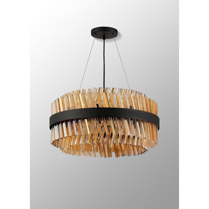 Nelson Lighting NL9500BL/AM9 Kaffer 18 Light Round Pendant Satin Black Amber