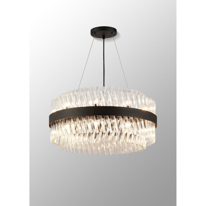 Nelson Lighting NL9500BL/CL9 Kaffer 18 Light Round Pendant Satin Black Clear