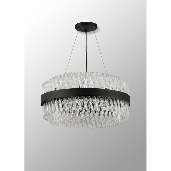 Nelson Lighting NL9500BL/CL9 Kaffer 18 Light Round Pendant Satin Black Clear