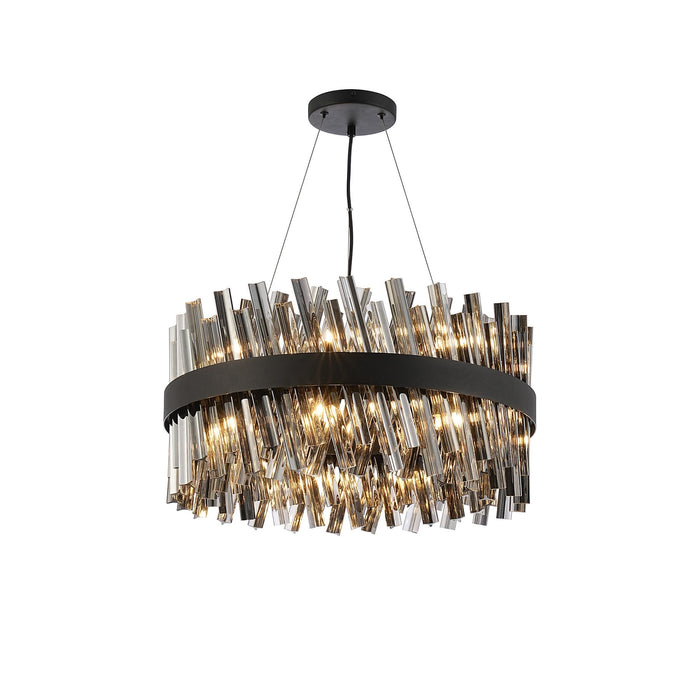 Nelson Lighting NL9500BL/SM9 Kaffer 18 Light Round Pendant Satin Black Smoke