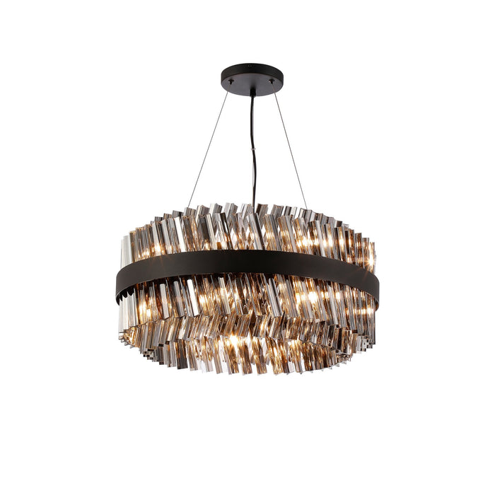 Nelson Lighting NL9500BL/SM9 Kaffer 18 Light Round Pendant Satin Black Smoke