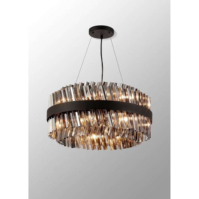 Nelson Lighting NL9500BL/SM9 Kaffer 18 Light Round Pendant Satin Black Smoke