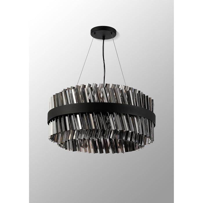 Nelson Lighting NL9500BL/SM9 Kaffer 18 Light Round Pendant Satin Black Smoke