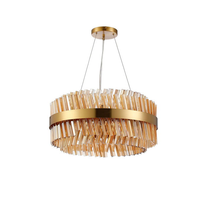 Nelson Lighting NL9500BR/AM9 Kaffer 18 Light Round Pendant Brass Amber