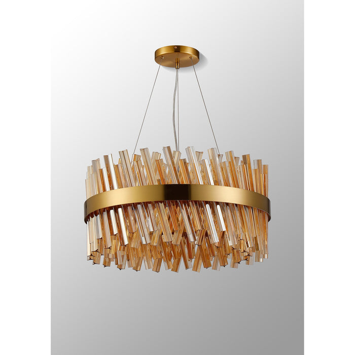 Nelson Lighting NL9500BR/AM9 Kaffer 18 Light Round Pendant Brass Amber