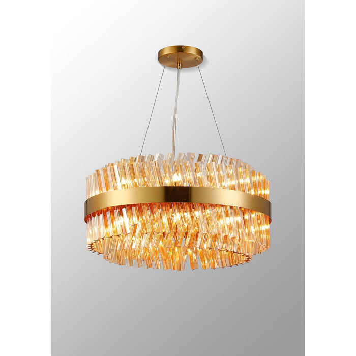 Nelson Lighting NL9500BR/AM9 Kaffer 18 Light Round Pendant Brass Amber