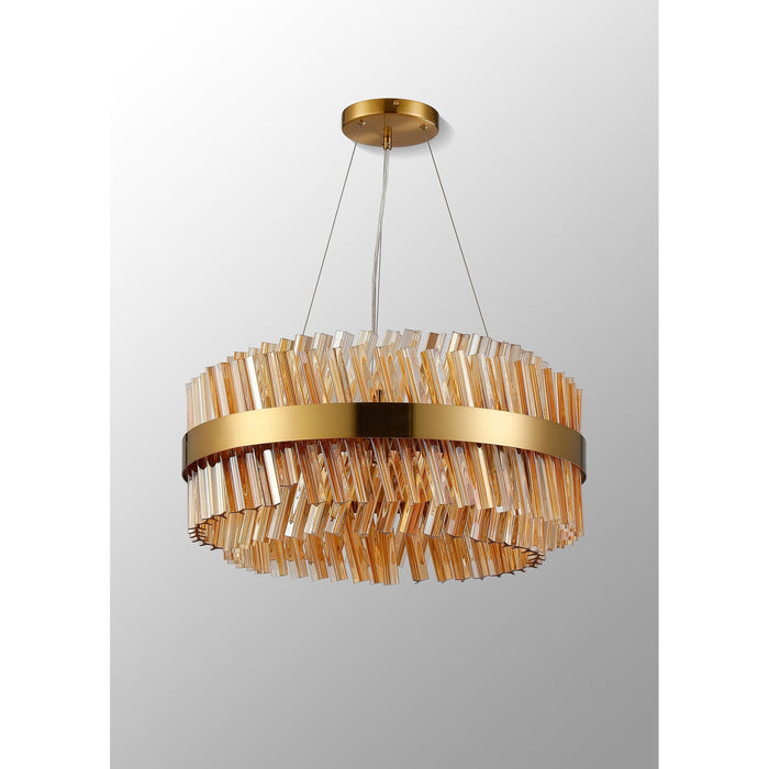 Nelson Lighting NL9500BR/AM9 Kaffer 18 Light Round Pendant Brass Amber