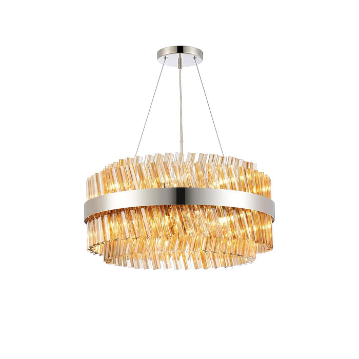 Nelson Lighting NL9500PN/AM9 Kaffer 18 Light Round Pendant Polished Nickel Amber