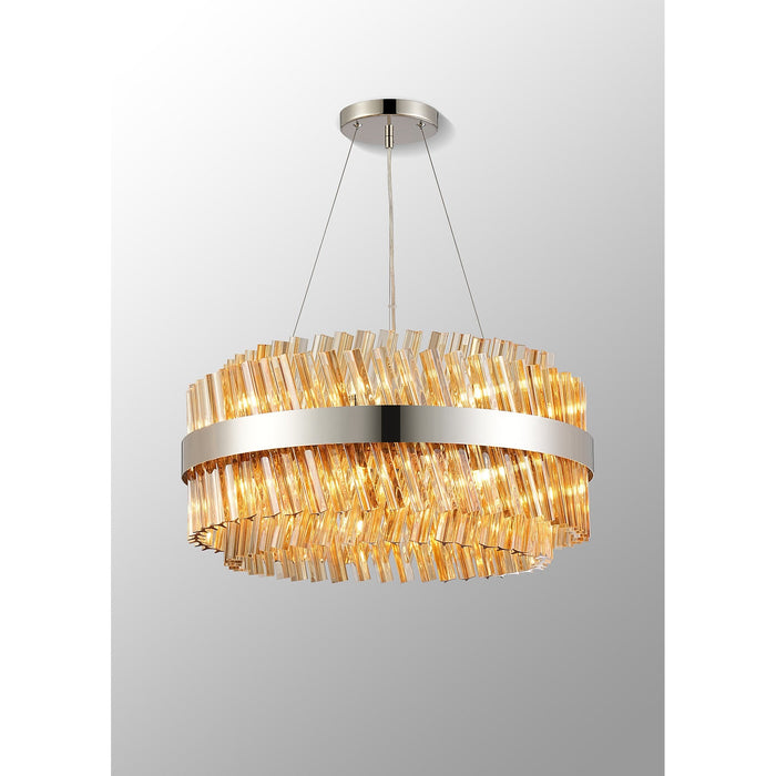 Nelson Lighting NL9500PN/AM9 Kaffer 18 Light Round Pendant Polished Nickel Amber