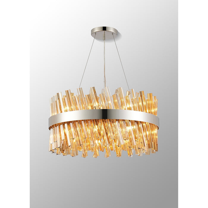 Nelson Lighting NL9500PN/AM9 Kaffer 18 Light Round Pendant Polished Nickel Amber