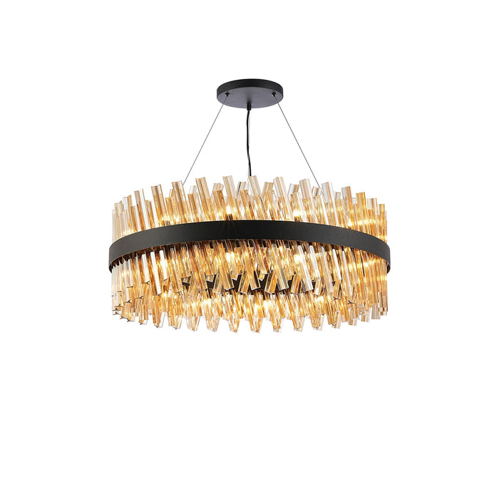 Nelson Lighting NL9502BL/AM9 Kaffer 24 Light Round Pendant Satin Black Amber