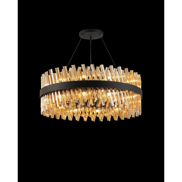 Nelson Lighting NL9502BL/AM9 Kaffer 24 Light Round Pendant Satin Black Amber