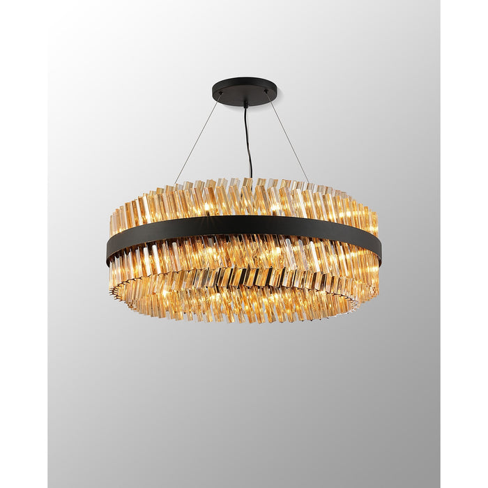 Nelson Lighting NL9502BL/AM9 Kaffer 24 Light Round Pendant Satin Black Amber